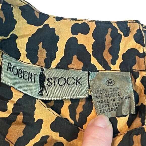 Vintage Robert Stock Blouse Women Medium Leopard Print All Over Silk Long Sleeve - Picture 8 of 9